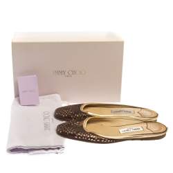 Pre Owned حذاء سلايد فلات جيمي تشو مايا جلد و غليتر بني ميتاليك مقاس 38.5