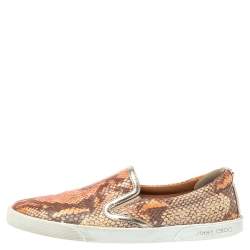 Pre Owned Jimmy Choo Brown Snakeskin Embossed Brooklyn Slip On Sneakers Size 38
