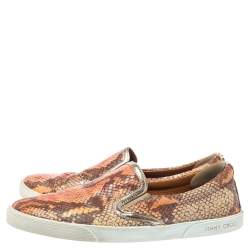 Pre Owned Jimmy Choo Brown Snakeskin Embossed Brooklyn Slip On Sneakers Size 38