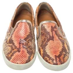 Pre Owned Jimmy Choo Brown Snakeskin Embossed Brooklyn Slip On Sneakers Size 38