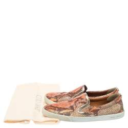 Pre Owned Jimmy Choo Brown Snakeskin Embossed Brooklyn Slip On Sneakers Size 38