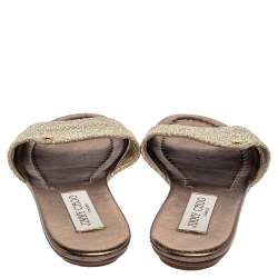 Pre Owned صندل سلايد جيمى تشو ناندا غليتر لاميه ميتالك مقاس 36.5