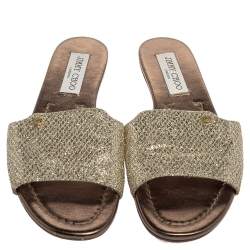Jimmy Choo Metallic Lame Glitter Nanda Slide Sandals Size 36.5