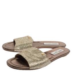 Jimmy Choo Metallic Lame Glitter Nanda Slide Sandals Size 36.5