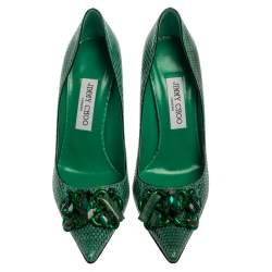 مملوكة مسبقًا حذاء كعب عالي جيمي تشو ايميرالد ابيل جلد نقشة الثعبان أخضر مقاس 39