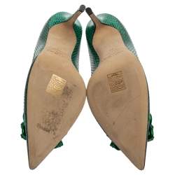 مملوكة مسبقًا حذاء كعب عالي جيمي تشو ايميرالد ابيل جلد نقشة الثعبان أخضر مقاس 39