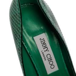 مملوكة مسبقًا حذاء كعب عالي جيمي تشو ايميرالد ابيل جلد نقشة الثعبان أخضر مقاس 39