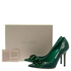مملوكة مسبقًا حذاء كعب عالي جيمي تشو ايميرالد ابيل جلد نقشة الثعبان أخضر مقاس 39