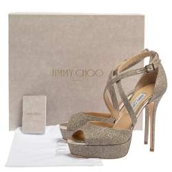 مملوكة مسبقًا صندل جيمي تشو جينيك غليتر ذهبي مقاس 40