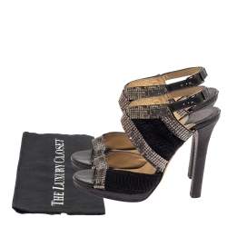 Jimmy Choo Black Crochet Fabric Embellished Slingback Sandals Size 37