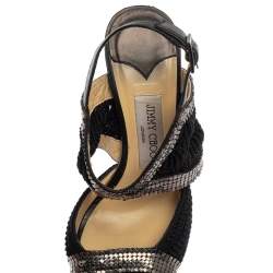 Jimmy Choo Black Crochet Fabric Embellished Slingback Sandals Size 37