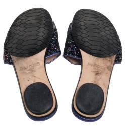 مملوكة مسبقًا Jimmy Choo Metallic Purple Coarse Glitter Nanda Flat Slides Size 37