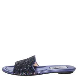 مملوكة مسبقًا Jimmy Choo Metallic Purple Coarse Glitter Nanda Flat Slides Size 37