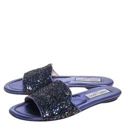 مملوكة مسبقًا Jimmy Choo Metallic Purple Coarse Glitter Nanda Flat Slides Size 37