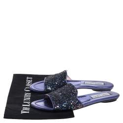 مملوكة مسبقًا Jimmy Choo Metallic Purple Coarse Glitter Nanda Flat Slides Size 37