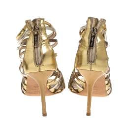 Jimmy Choo Gold/Silver Leather Cage Sandals Size 36.5