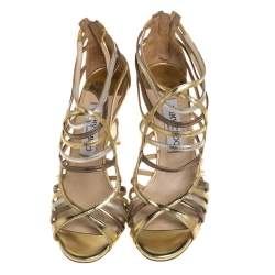 Jimmy Choo Gold/Silver Leather Cage Sandals Size 36.5