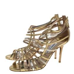 Jimmy Choo Gold/Silver Leather Cage Sandals Size 36.5