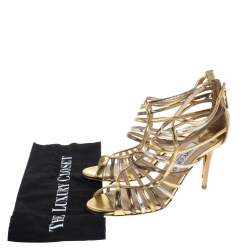 Jimmy Choo Gold/Silver Leather Cage Sandals Size 36.5