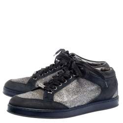 Jimmy Choo Blue Glitter And Suede Miami Low Top Sneakers Size 38