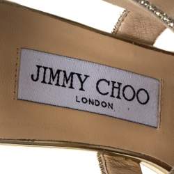 مملوكة مسبقًا صندل جيمى تشو مقدمة مفتوحة سيور متقاطعة كيرا قماش غليتر ذهبى ميتالك مقاس 37.5