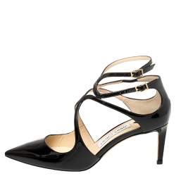 Pre Owned Jimmy Choo Black Patent Leather Lancer Pumps Size 37