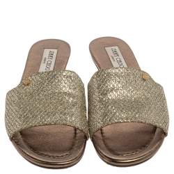 مملوكة مسبقًا صندل سلايد جيمي تشو غليتر ولاميه ناندا فضي/ذهبي ميتاليك مقاس 38.5