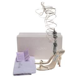 Pre Owned Jimmy Choo Metallic Gold Leather Embellished Ankle Wrap Sandals Size 39