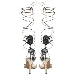 Pre Owned Jimmy Choo Metallic Gold Leather Embellished Ankle Wrap Sandals Size 39