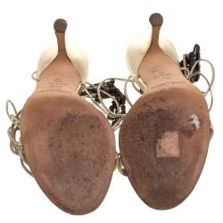 Pre Owned Jimmy Choo Metallic Gold Leather Embellished Ankle Wrap Sandals Size 39