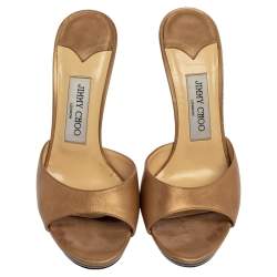 Jimmy Choo Gold Leather Slide Sandals Size 38