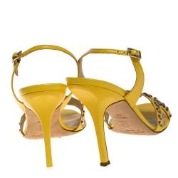 Jimmy Choo Yellow Leather Crystal Embellished Slingback Sandals Size 38
