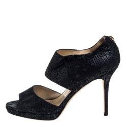 Pre Owned Jimmy Choo Black Textured Suede Private Cuff Sandals Size 39