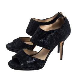 Pre Owned Jimmy Choo Black Textured Suede Private Cuff Sandals Size 39