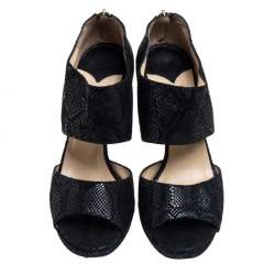 Pre Owned Jimmy Choo Black Textured Suede Private Cuff Sandals Size 39