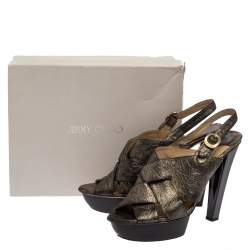 Jimmy Choo Black Shimmery Leather Platform Sandals Size 40.5