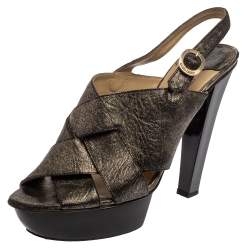 Jimmy Choo Black Shimmery Leather Platform Sandals Size 40.5