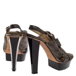 Jimmy Choo Black Shimmery Leather Platform Sandals Size 40.5