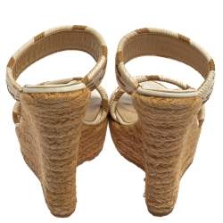 مملوكة مسبقًا صندل جيمي تشو قطن مخلوط أبيض/بني كعب روكي مقاس 38