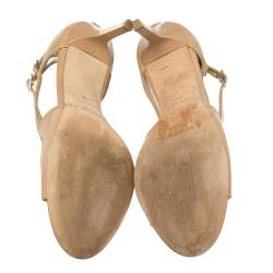 Pre Owned Jimmy Choo Nude Patent Leather Ivette Strappy Sandals Size 37.5