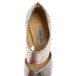 Pre Owned Jimmy Choo Silver Python Embossed Leather Private Peep Toe Sandals Size 40