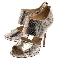 Pre Owned Jimmy Choo Silver Python Embossed Leather Private Peep Toe Sandals Size 40