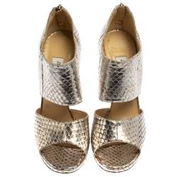 Pre Owned Jimmy Choo Silver Python Embossed Leather Private Peep Toe Sandals Size 40