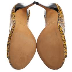 Pre Owned Jimmy Choo Yellow/Black Leopard Print Patent Leather Gesture Platform Pumps Size 39.5