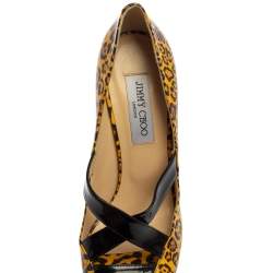 Pre Owned Jimmy Choo Yellow/Black Leopard Print Patent Leather Gesture Platform Pumps Size 39.5