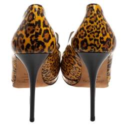 Pre Owned Jimmy Choo Yellow/Black Leopard Print Patent Leather Gesture Platform Pumps Size 39.5