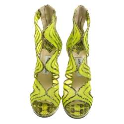 Pre Owned صندل جيمي تشو ماغنوم شبك وجلد ثعبان نيون مقاس 40