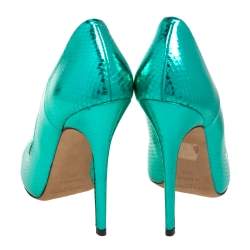 Pre Owned حذاء كعب عالي جيمي تشو أبل جلد ثعبان أخضر ميتاليك مقاس 39.5