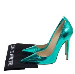 Pre Owned حذاء ك عب عالي جيمي تشو أبل جلد ثعبان أخضر ميتاليك مقاس 39.5