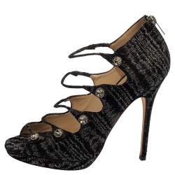 Jimmy Choo Black Tweed Strappy Sandals Size 40